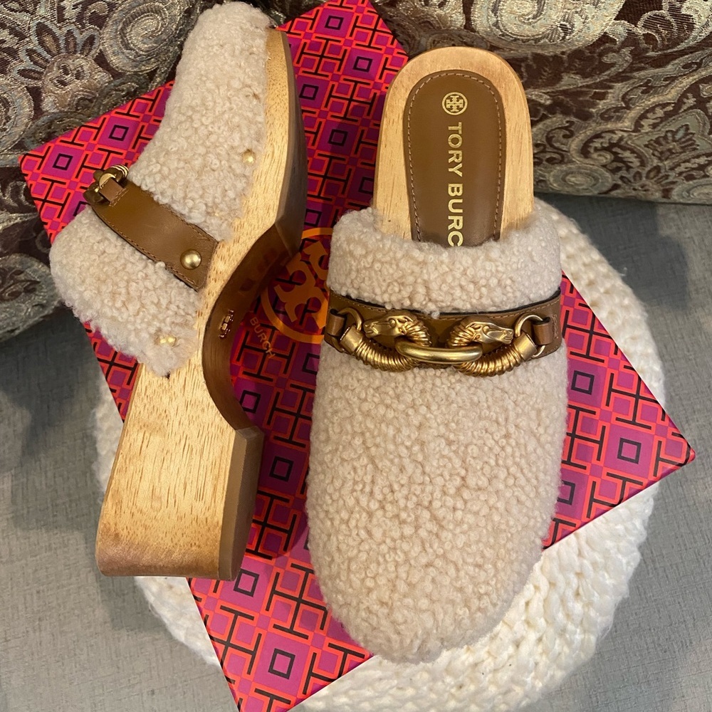 Tory Burch shearling clogs